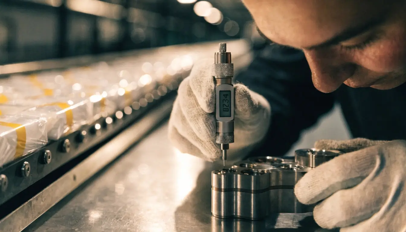 Quality control specialist inspecting products inside a modern manufacturing plant