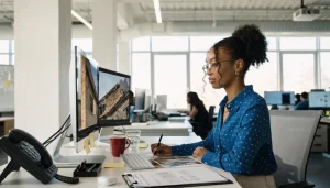 A claims adjuster trainee working from home, depicting easy jobs that pay well
