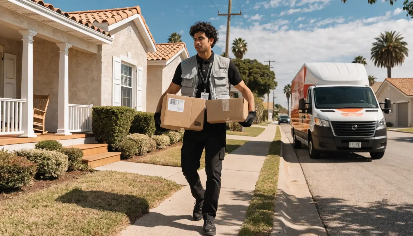 Local logistics courier delivering packages, representing high demand delivery jobs in Texas.