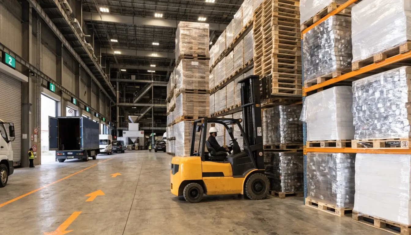 Material handler organizing storage bays in a clean manufacturing warehouse