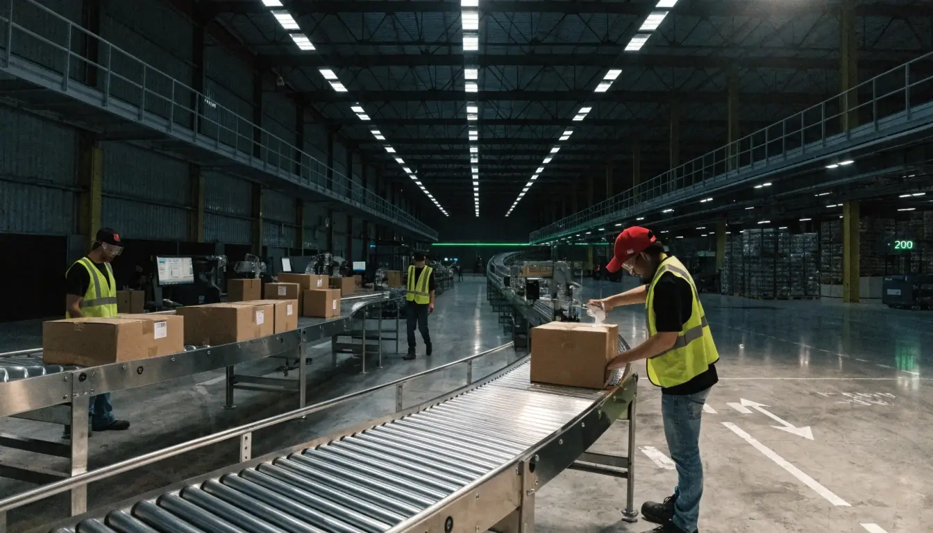 A modern warehouse worker salary in usa facility showcasing automated packaging systems