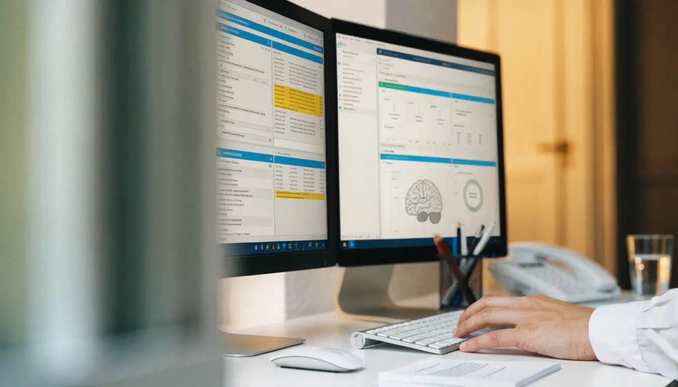 An administrative workspace showing electronic medical records and scheduling tools used to streamline medical office management.